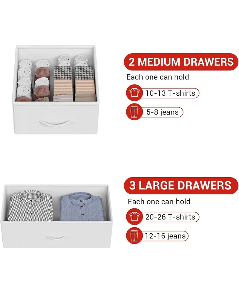 gaomon 5-Drawer Tall Dresser for Bedroom, Storage Organizer with Fabric Bins, Wood Top and Steel Frame