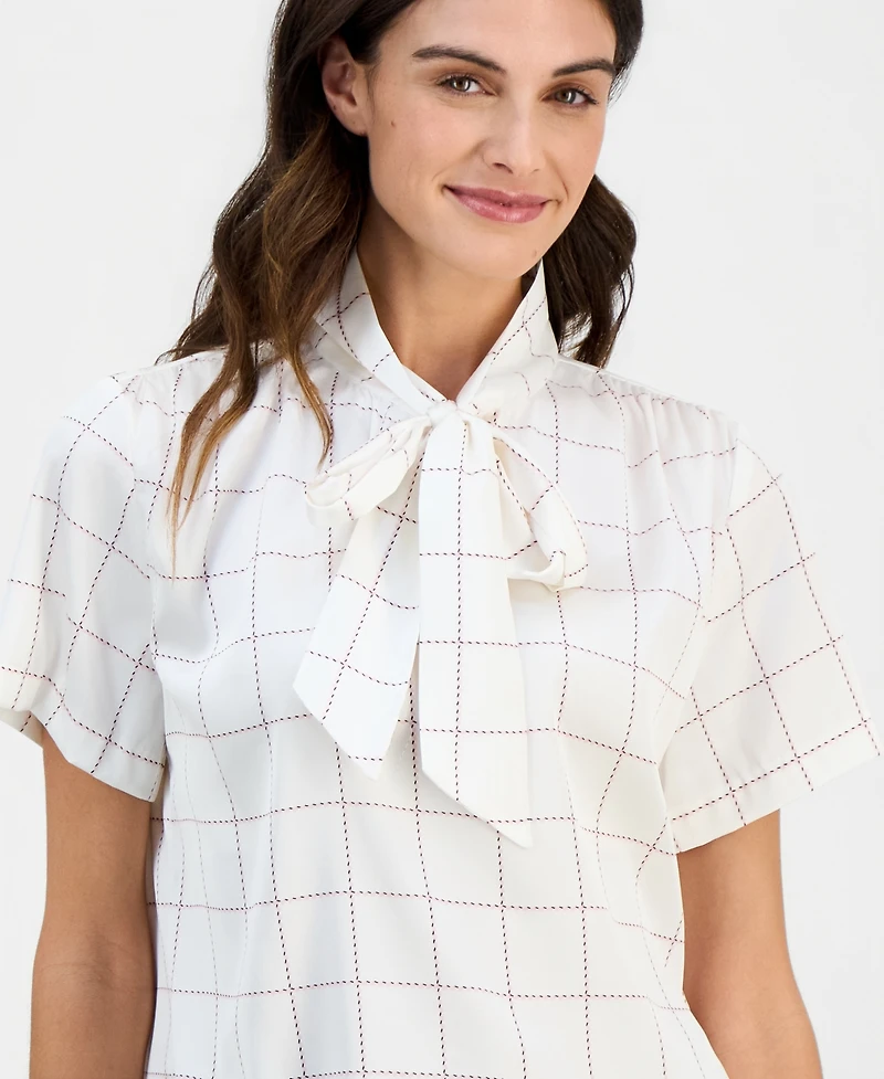 Kasper Women's Printed Satin Sleeveless Tie Blouse