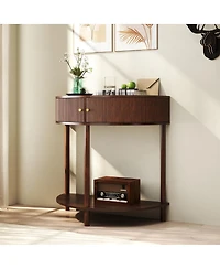 Streamdale Furniture Artisan Wave-Pattern Demi-Lune Console Table, Woodgrain, 2 Drawers