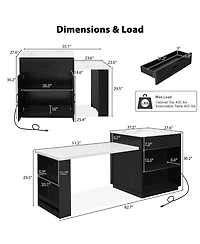 Boyel Living 82.7 inch Kitchen island with Extendable Dining Table, Two-tone Storage 2 Drawers Side Open Shelves, Power Outlet.