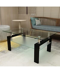 Streamdale Rectangle Glass Coffee Table, Clear, Modern Side Center Table