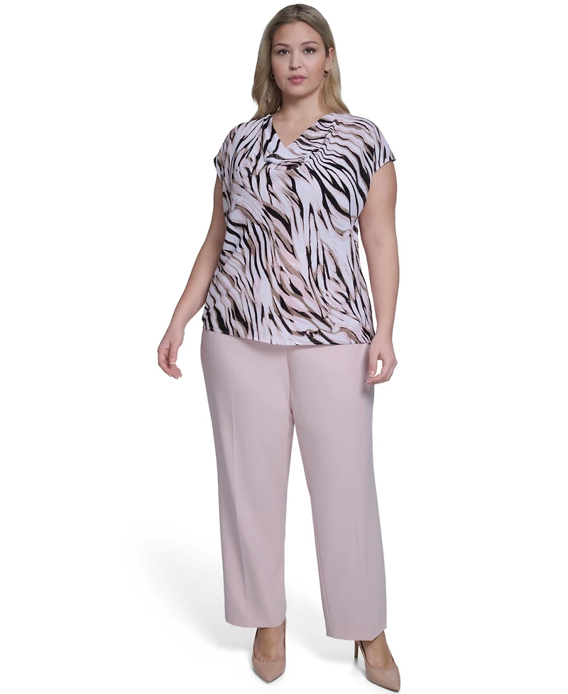 Calvin Klein Plus Printed Cap Sleeve Cowl Neck Top