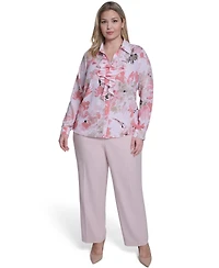 Calvin Klein Plus Printed Long-Sleeve Ruffle-Front Top
