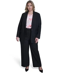 Calvin Klein Plus Size One Button Notch Collar Jacket Stripe Wide Leg Pants