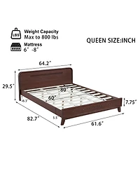 Streamdale Furniture Dark Walnut Queen Bed Frame with Solid Pine Wood Construction