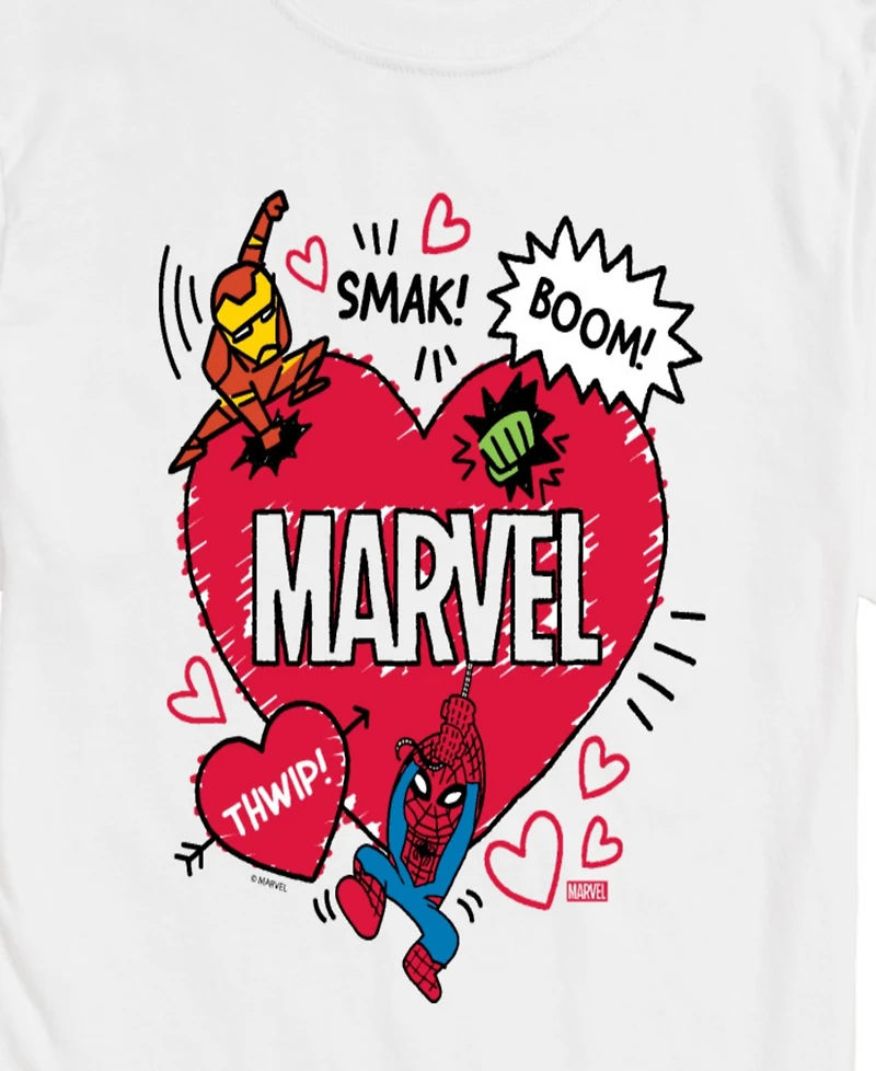 Airwaves Men's Marvel Avengers Valentines Scribble Printed Short-Sleeve Graphic T-Shirt