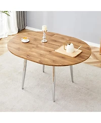 Streamdale Furniture Retractable Wood Grain Mdf Tabletop with Silver Metal Legs