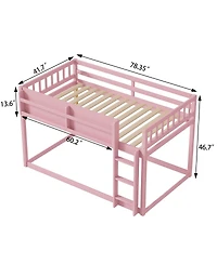 Streamdale Furniture Low Twin Over Twin Bunk Bed with Ladder, Solid Wood