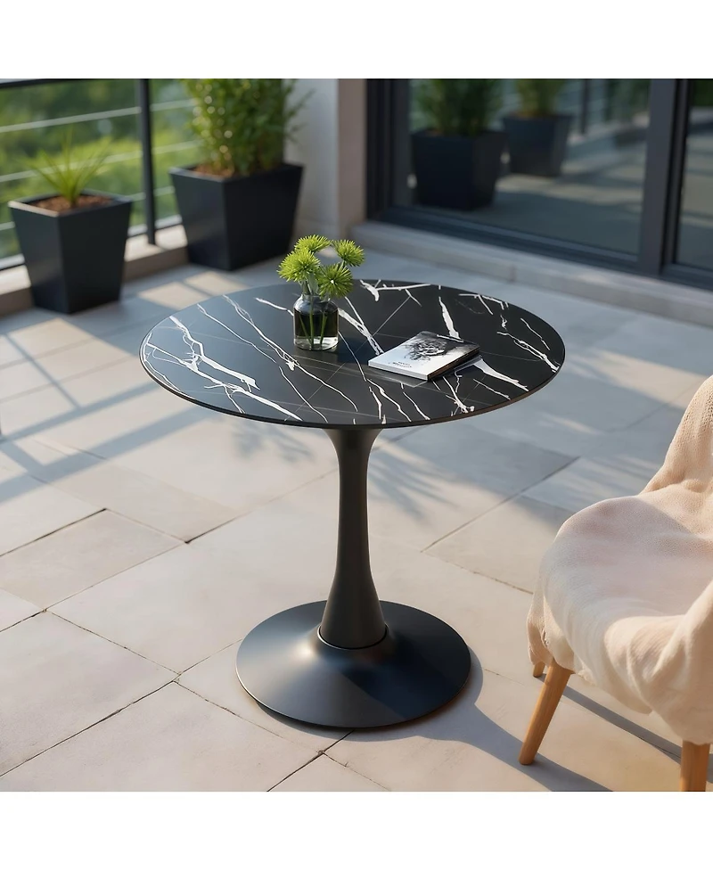 Streamdale Furniture Black Marble Round Dining/Kitchen Table with Steel Base (24 Inch