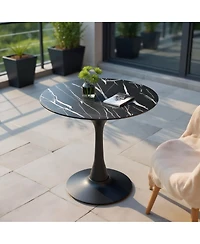 Streamdale Furniture Black Marble Round Dining/Kitchen Table with Steel Base (24 Inch