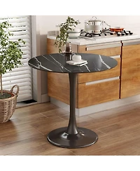 Streamdale Furniture Black Marble Round Dining/Kitchen Table with Steel Base (24 Inch