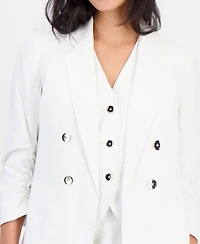 Bar Iii Women's Ruched-Sleeve Open-Front Linen Blazer, Exclusively at Macy's