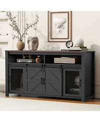 Streamdale Furniture 59.3" Farmhouse Barn Door Sideboard with Mesh Panels and Open Storage