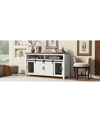 Streamdale Furniture 59.3" Farmhouse Barn Door Sideboard with Mesh Panels and Open Storage