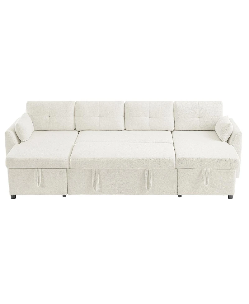 Streamdale Modern U-shaped Sleeper Sofa with Storage & Usb Ports, Green