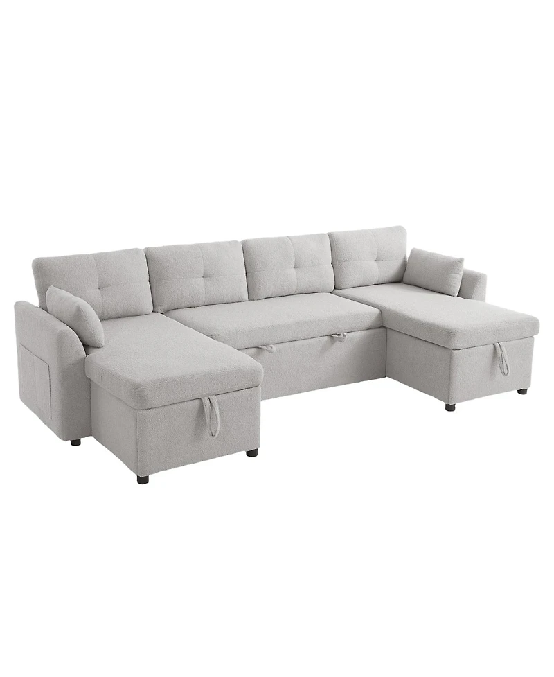 Streamdale Modern U-shaped Sleeper Sofa with Storage & Usb Ports, Green