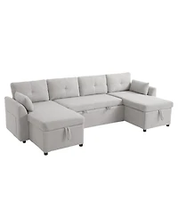 Streamdale Modern U-shaped Sleeper Sofa with Storage & Usb Ports, Green