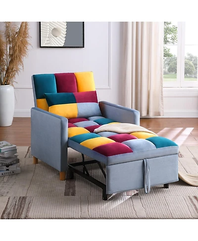 Streamdale Furniture Convertible Sleeper Sofa Chair Bed with Pillow, Velvet Fabric