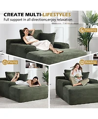 Streamdale Green Corduroy Chaise Lounge Sleeper Sofa with Pillows, No Assembly.