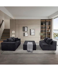 Streamdale Furniture 6-Piece Modular U-Shaped Black Corduroy Sectional Sofa with Chaise Lounge