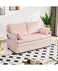 Streamdale Furniture 55" Convertible Sofa Bed with Usb Ports, Modern Corduroy Couch, Pink