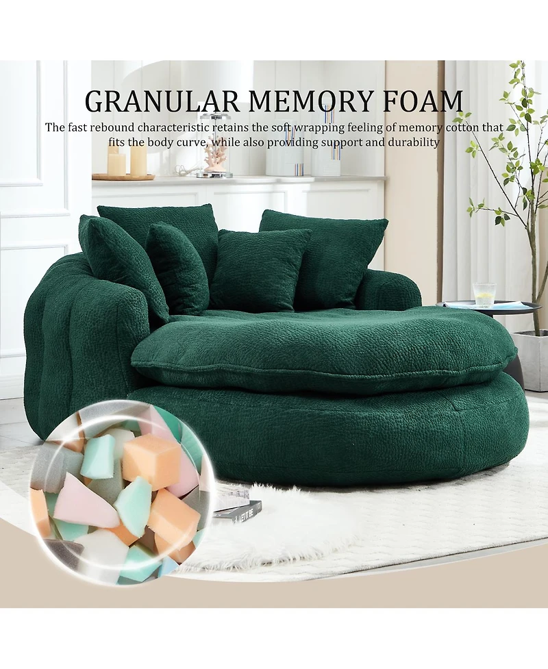 Streamdale Furniture Oversized Oval Upholstered Bean Bag Sofa with 5 Pillows & Wrap Around Backrest