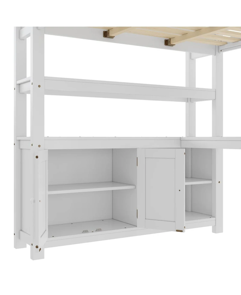 Streamdale Furniture Wood Loft Bed with Cabinet, Bookshelf & Desk