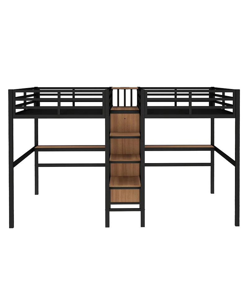 Streamdale Furniture Twin Over Twin Metal Loft Bed with Double Desk, Wardrobe, Shelves & Outlet