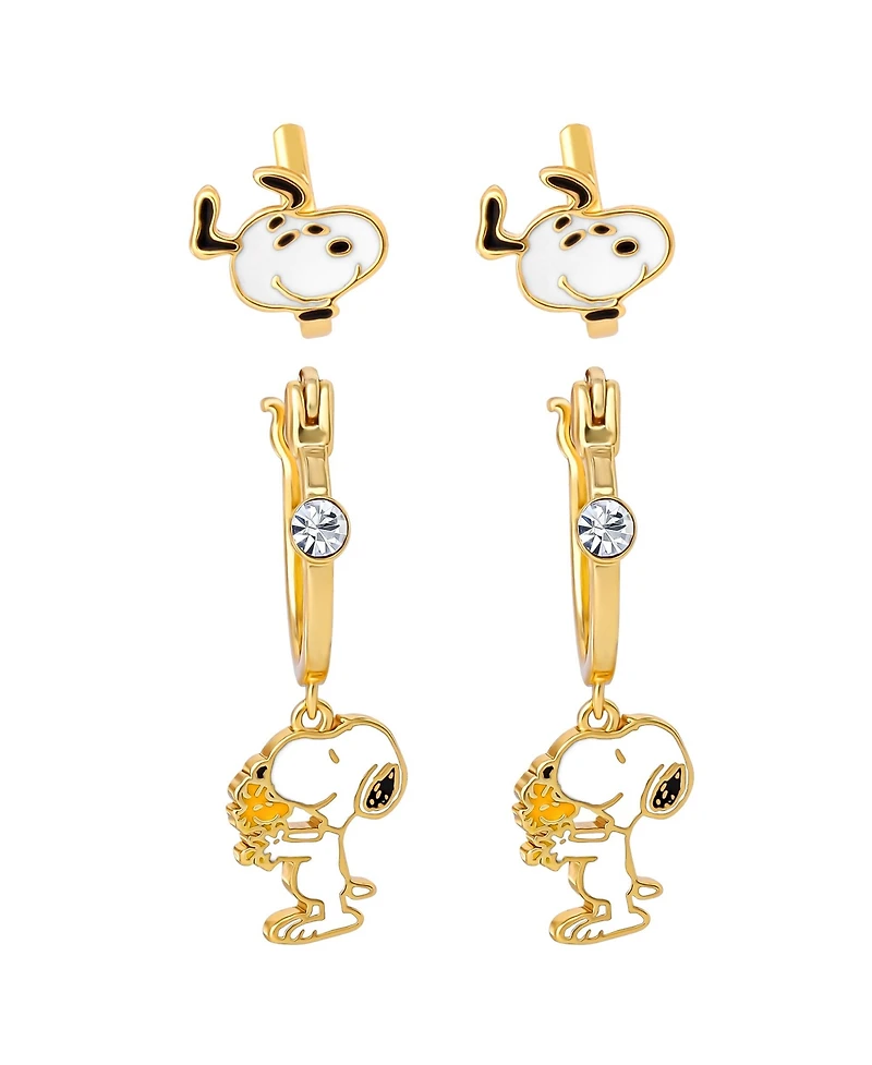 Peanuts Snoopy Earring Set, 2-Pair, Gold-Tone Studs & Dangle Hoops