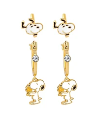 Peanuts Snoopy Earring Set, 2-Pair, Gold-Tone Studs & Dangle Hoops