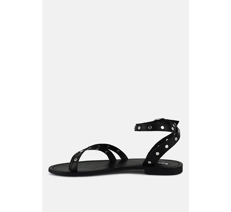 Oprah Womens Studs Embellished Flat Sandals