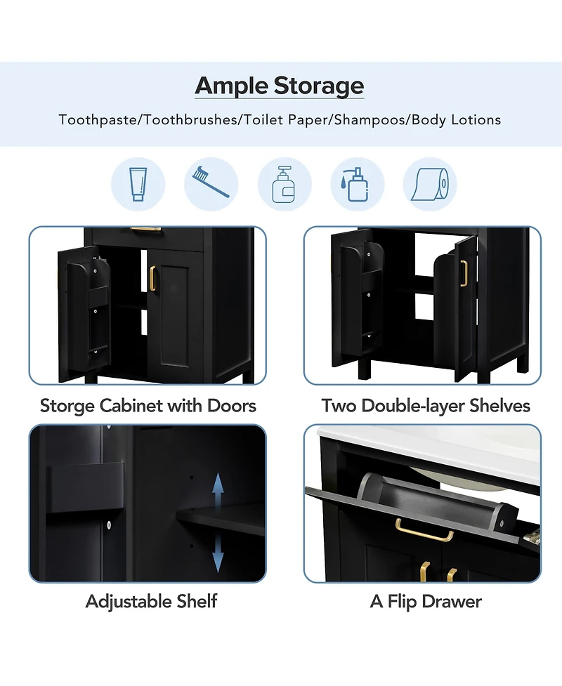 Cesicia Modern Freestanding 48 in. Bathroom Vanity with Ceramic Sink, Soft-Close Doors, Flip Drawer and Double-Layer Door Shelves