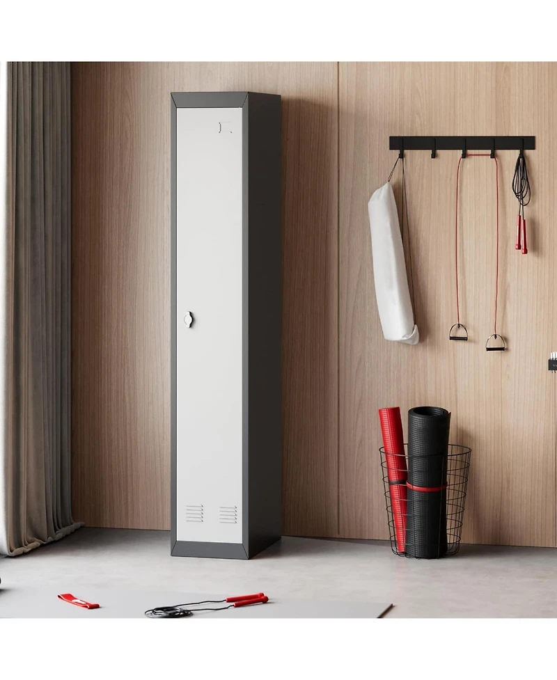 gaomon 71" Metal Locker Cabinet with Hanging Rod and Shelves, Heavy Duty Steel Storage for Office or Gym