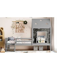 Streamdale Furniture Twin House Bed with Stairs, Window, Bookcase, Blackboard, Star Roof