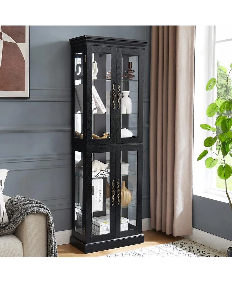 Streamdale Furniture Elegant Lighted Glass Curio Display Cabinet