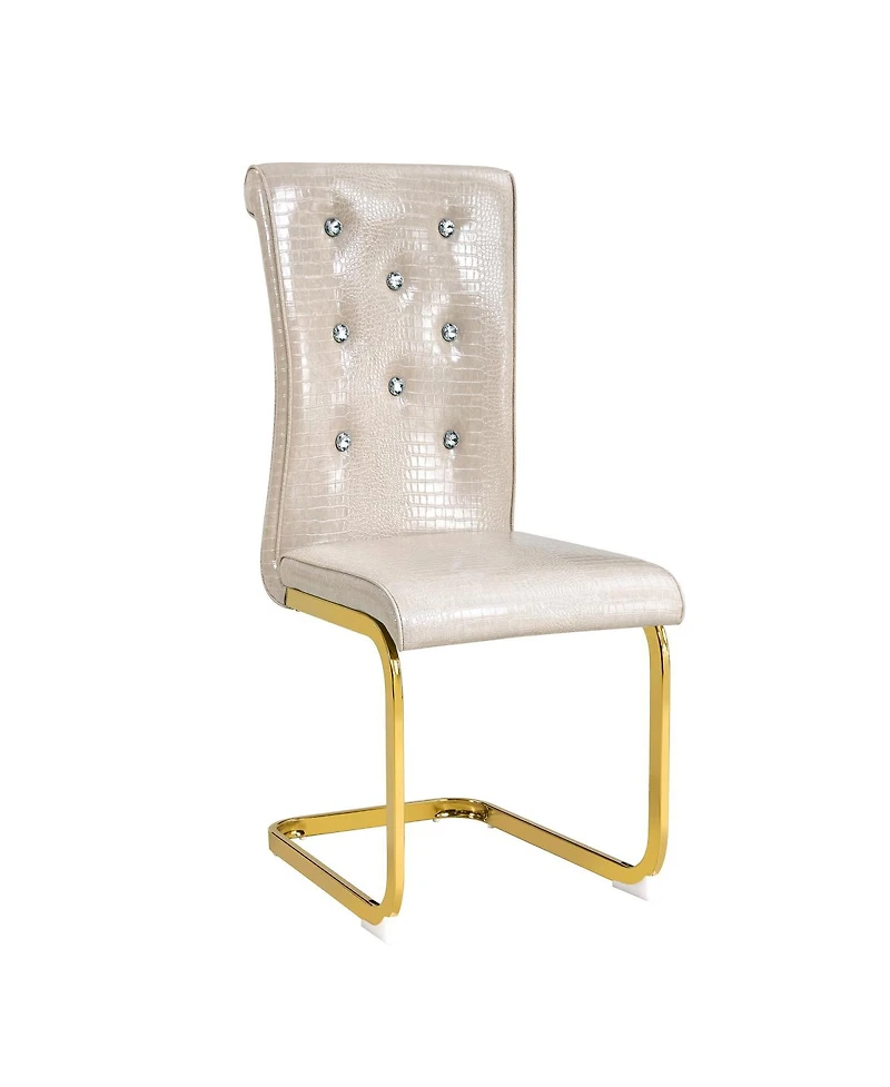 Streamdale Furniture Set of Retro Alligator Upholstered Dining Chairs with Crystal Buckle & Gold Legs