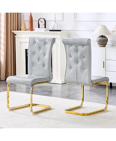 Streamdale Furniture Set of 2 Retro Alligator Upholstered Dining Chairs with Crystal Buckle & Gold Legs