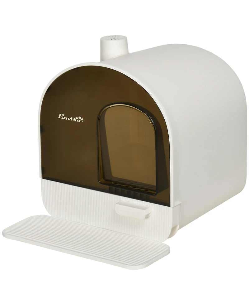 Zeus & Ruta 17"×17"×18.5" White Covered Cat Litter Box with Tray