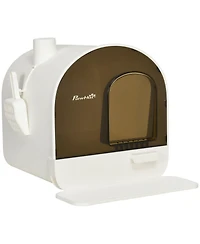 Zeus & Ruta 17"×17"×18.5" White Covered Cat Litter Box with Tray