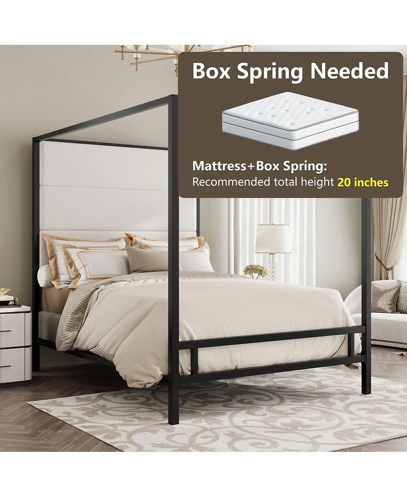 Streamdale Furniture Modern Velvet Upholstered Canopy Bed Frame