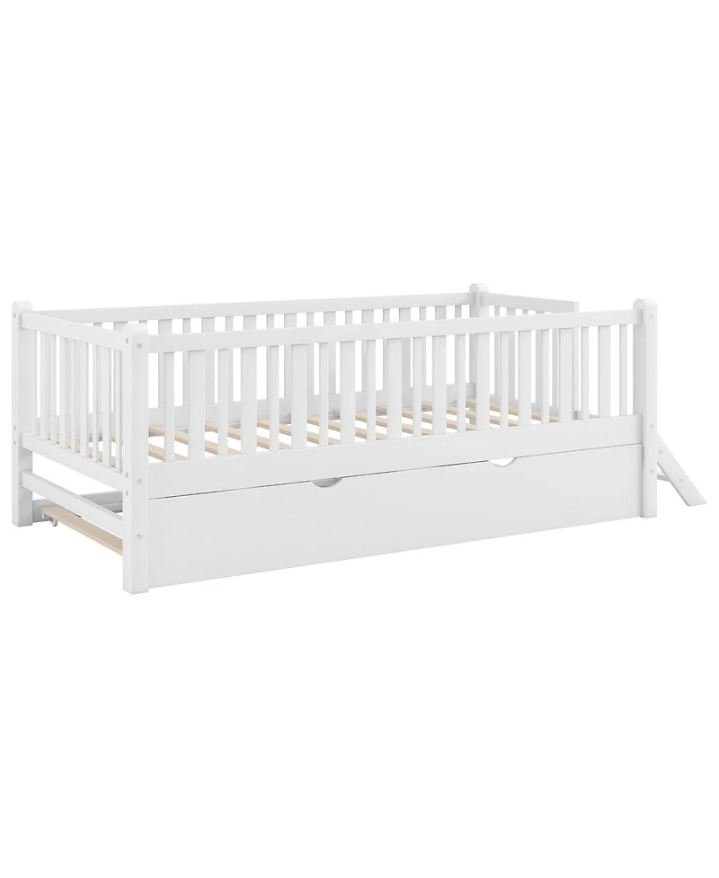 Streamdale Furniture Wood Platform Bed with Guardrail and Trundle
