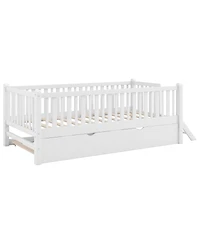 Streamdale Furniture Wood Platform Bed with Guardrail and Trundle