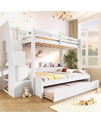 Streamdale Furniture over Full Bunk Bed with Storage Stairs, Trundle, Led, Usb