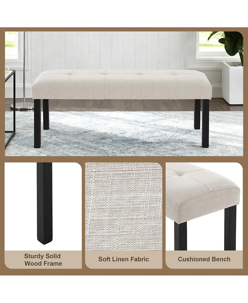 Streamdale Furniture Modern Tufted Linen Dining Bench with Black Rubber Wood Legs