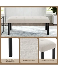 Streamdale Furniture Modern Tufted Linen Dining Bench with Black Rubber Wood Legs