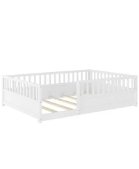 Streamdale Furniture Montessori Wooden Floor Bed with Security Barrier and Door, White