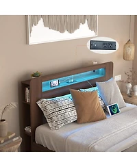 Streamdale Furniture Wooden Queen Farmhouse Bed Frame with Bookcase, Storage Drawers & Led Headboard