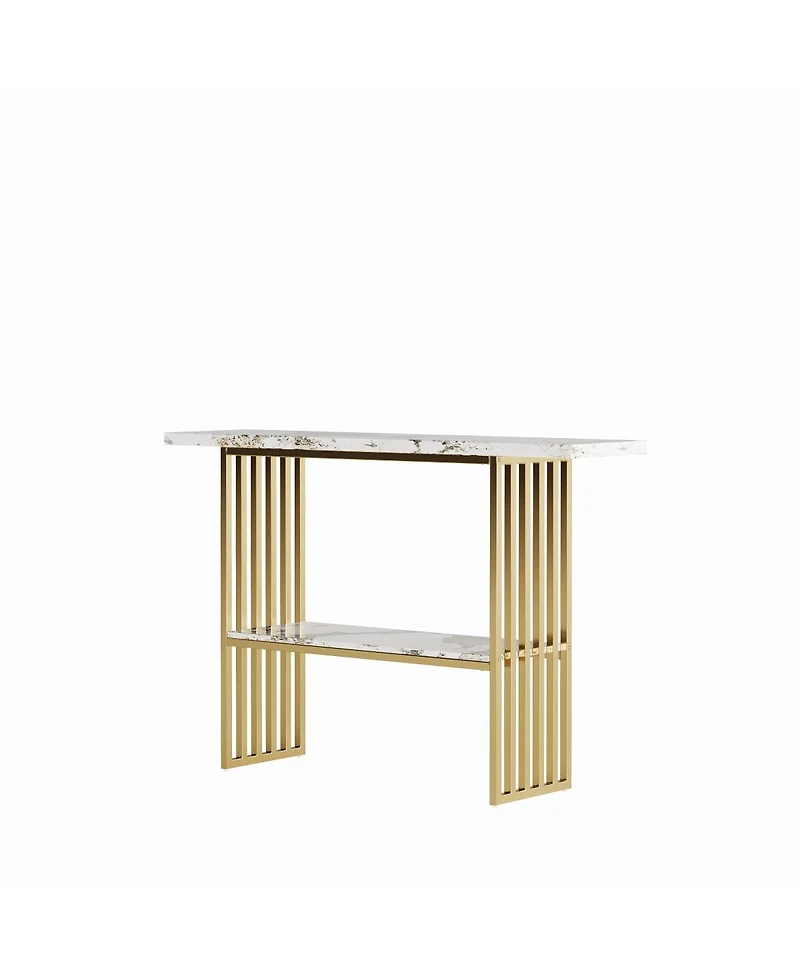 Streamdale Furniture Modern Luxury Gold Metal Console Table with Storage Shelf