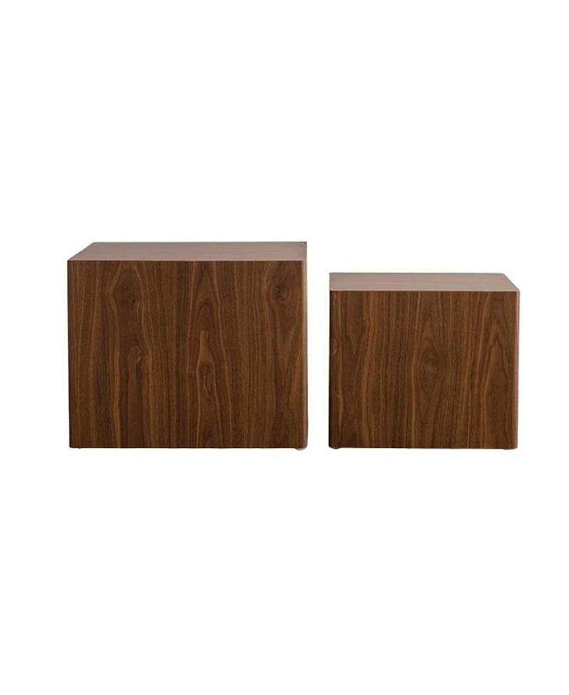 Streamdale Furniture Walnut Nesting Cube Coffee Table Set - Modern Mdf Wood Grain Side Tables