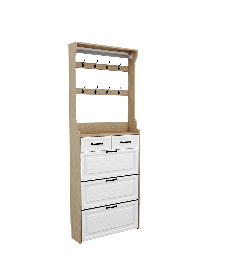 Streamdale Furniture Oak 3-door, 2-drawer shoe cabinet with hanger and large storage